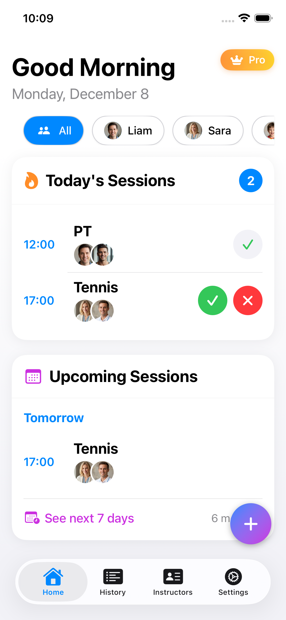Tralepa Home Dashboard showing today's lessons and payment overview